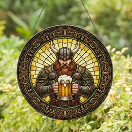 Viking Warrior Beer Stein Horned Helmet Stained Glass Celtic Viking Knot Art for Men Stained Glass Suncatcher