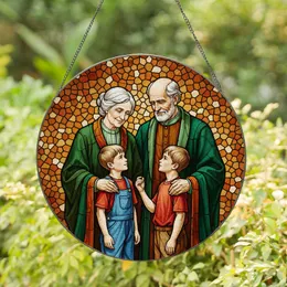 Stained Glass Grandparents Grandchildren Portrait Art - Tiffany Mosaic Home Decor Family Gift Stained Glass Suncatcher