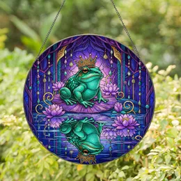 Crowned Frog Lily Pad Lotus Flowers Stained Glass - Opulent Filigree Pond Garden Decor Stained Glass Suncatcher
