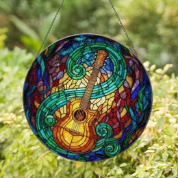 Acoustic Guitar Musical Notes Stained Glass Art Tiffany Jewel Tones Home Decor Gift Stained Glass Suncatcher
