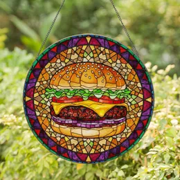 Gourmet Hamburger Stained Glass Tiffany Art Mosaic - Rich Jewel Tones Foodie Gift Stained Glass Suncatcher