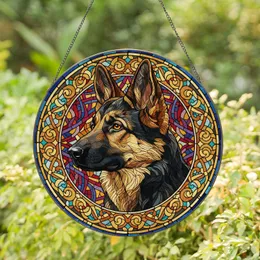 Majestic German Shepherd Stained Glass Art - Tiffany Inspired Ornamental Mosaic Patterns Stained Glass Suncatcher