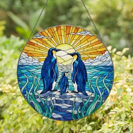 Penguin Family Stained Glass Ocean Sun Art - Brilliant Translucent Jewel Tones Window Decor Gift Stained Glass Suncatcher