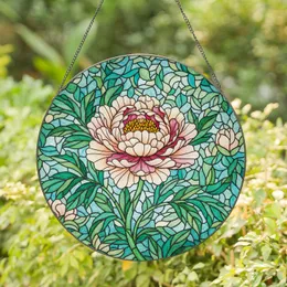 Intricate Stained Glass Peony Flower - Tiffany Style Jewel Tone Mosaic Floral Window Decor Stained Glass Suncatcher