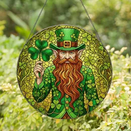 Stained Glass Leprechaun Four-Leaf Clover St. Patrick's Day - Irish Heritage Art Stained Glass Suncatcher