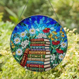 Tiffany Glass Antique Books Wildflower Garden Jewel Tones - Mosaic Sky Intricate Pattern Stained Glass Suncatcher