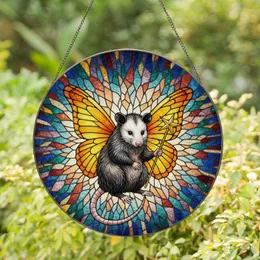 Opossum Butterfly Wings Magic Wand Stained Glass Art - Tiffany Style Mosaic Panel Gift Stained Glass Suncatcher