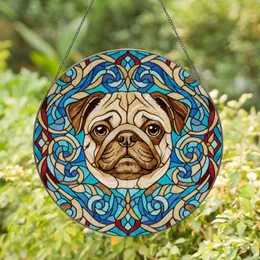 Pug Dog Stained Glass Tiffany Style Art - Jewel Tones Abstract Patterns Decor Stained Glass Suncatcher