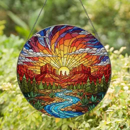 Southwestern Red Rock Canyon Landscape Pine Trees River - Tiffany Stained Glass Art Stained Glass Suncatcher