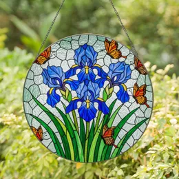 Blue Irises Butterflies Tiffany Glass Mosaic - Floral Stained Glass Window Decor Stained Glass Suncatcher
