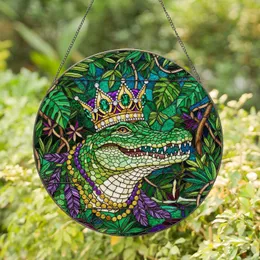 Majestic Alligator Crowned Tiffany Glass Jewel Toned Tropical Art - Mardi Gras Decor Gift Stained Glass Suncatcher