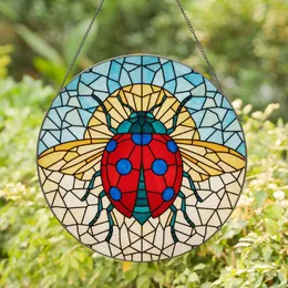 Ladybug Stained Glass Tiffany Art Mosaic - Red Spots, Teal Legs, Orange Halo Window Decor Stained Glass Suncatcher