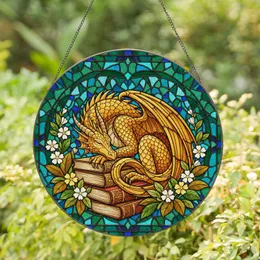 Tiffany Style Dragon Sleeping on Books - Jewel Tone Mosaic Fantasy Art Decor Stained Glass Suncatcher
