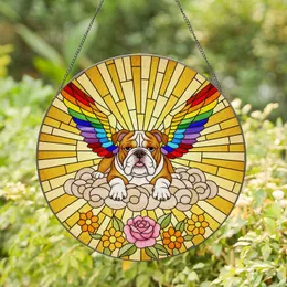 English Bulldog Rainbow Wings Stained Glass Sunbeams - Tiffany Jewel Tone Artwork Stained Glass Suncatcher