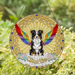 Tri-Color Border Collie Rainbow Wings Halo 'Charlie' Tiffany Glass Sunbeams Art Stained Glass Suncatcher