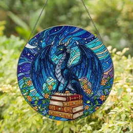 Dark Blue-Black Dragon Glowing Eyes Books - Celestial Night Sky Tiffany Stained Glass Art Stained Glass Suncatcher