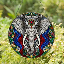 Regal Elephant Head Tiffany Glass Art - Jeweled Bindi, Colorful Floral Edge-to-Edge Stained Glass Suncatcher