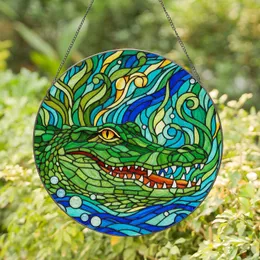 Alligator Head Stained Glass Art with Water Bubbles & Ripples - Tiffany Style Stained Glass Suncatcher
