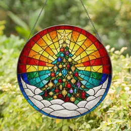Christmas Tree Stained Glass Art with Jeweled Ornaments, Snowdrift & Sunburst - Holiday Gift Stained Glass Suncatcher
