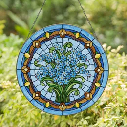 Blue Forget-Me-Not Flowers Tiffany Stained Glass Mosaic Art Translucent Jewel Tones Stained Glass Suncatcher