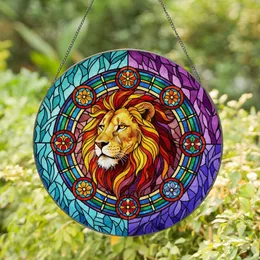 Lion Head Stained Glass Art - Tiffany Style Multi-Color Mane Mosaic Design Stained Glass Suncatcher