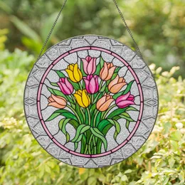 Detailed Stained Glass Tulip Bouquet Tiffany Style Mosaic - Floral Home Decor Gift Stained Glass Suncatcher