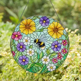 Plump Bumblebee Stained Glass Flowers - Tiffany Style Botanical Garden Window Decor Art Stained Glass Suncatcher