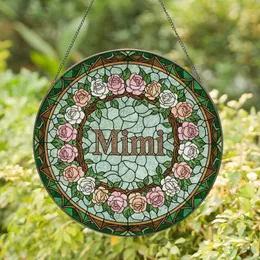 MiMi" Ornate Bronze-Gold Stained Glass Rose Wreath - Tiffany Style Grandparent Birthday Gift Stained Glass Suncatcher