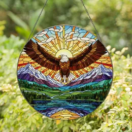 Majestic Bald Eagle Soaring Mountain Lake Stained Glass Art Tiffany Style Stained Glass Suncatcher