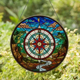 Compass Rose Stained Glass Tiffany Art - Multi-Pointed Star Navigation Guidance Mosaic Stained Glass Suncatcher
