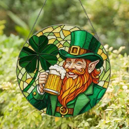 Leprechaun Four-Leaf Clover Beer Stein Tiffany Stained Glass - St. Patrick's Day Irish Celebration Stained Glass Suncatcher
