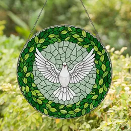 Majestic White Dove Stained Glass Green Wreath Mosaic Tiffany Style Window Art Decor Stained Glass Suncatcher