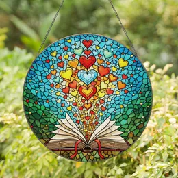 Open Book Fanned Pages Bursting Hearts Stained Glass Abstract Mosaic Jewel Tones Stained Glass Suncatcher