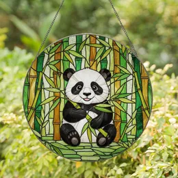 Cute Baby Panda Bamboo Forest Jewel Tone Stained Glass Look - Intricate Nature Art Stained Glass Suncatcher