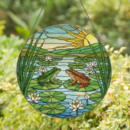 Frogs On Lily Pads Pond Stained Glass - Intricate Colorful Tiffany Sun & Hills Window Decor Stained Glass Suncatcher
