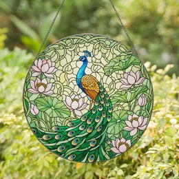 Stained Glass Peacock Lotus Flowers Art - Tiffany Style Translucent Glass Design Stained Glass Suncatcher