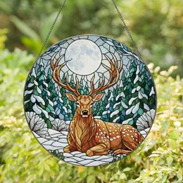 Majestic Stag Deer Winter Forest Full Moon Stained Glass - Tiffany Art Home Decor Stained Glass Suncatcher