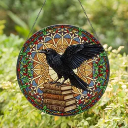 Black Raven Stained Glass Books - Tiffany Jewel Tone Mosaic Green Leaves Red Berries Stained Glass Suncatcher