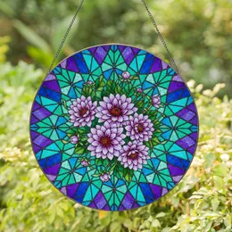 Dahlia Bouquet Stained Glass Flowers - Jewel Tone Tiffany Style Geometric Starburst Intricate Patterns Stained Glass Suncatcher