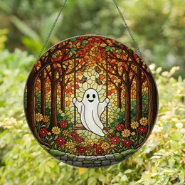 Ghost Rope Swing Autumn Forest Butterflies Tiffany Stained Glass Mosaic Panel Stained Glass Suncatcher