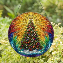 Christmas Tree Star Snow Ornaments Celestial Sky Aurora - Holiday Tiffany Style Gift Stained Glass Suncatcher