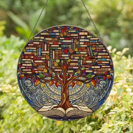 Tiffany Stained Glass Tree of Knowledge Book Stacks & Mosaic Academic Art Gift Stained Glass Suncatcher