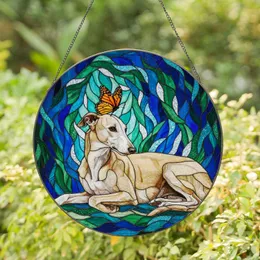 Whippet Dog Monarch Butterfly Tiffany Style Stained Glass Organic Mosaic Home Decor Gift Stained Glass Suncatcher