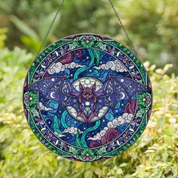 Stained Glass Bat Folk Art - Botanical Celestial Filigree Tiffany Wildlife Art Stained Glass Suncatcher