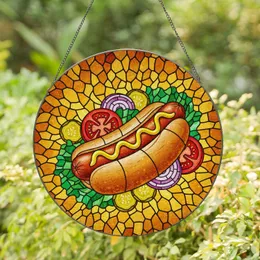 Plump Hot Dog Stained Glass with Mustard, Relish & Toppings - Summer Foodie Gift Stained Glass Suncatcher