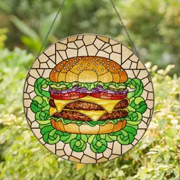 Double Cheeseburger Stained Glass Art - Golden Bun, Melted Cheese, Lettuce & Tomato Stained Glass Suncatcher