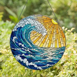 Curling Ocean Wave Sun Rays Seascape Tiffany Stained Glass Sky Sunburst Reflections Stained Glass Suncatcher