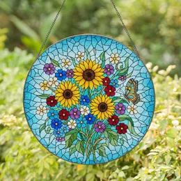 Tiffany Style Stained Glass Wildflower Suncatcher - Sunflower Butterfly Mosaic Art Stained Glass Suncatcher