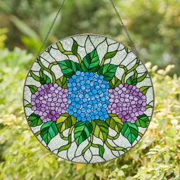Hydrangea Flower Stained Glass Art - Tiffany Style Blue Lavender Purple Green Mosaic Gift Stained Glass Suncatcher