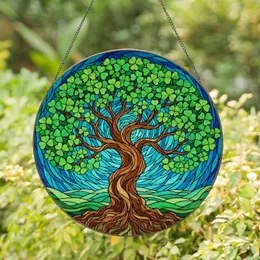 Four-Leaf Clover Gnarled Tree Tiffany Stained Glass - Intricate Jewel Tone Art Stained Glass Suncatcher